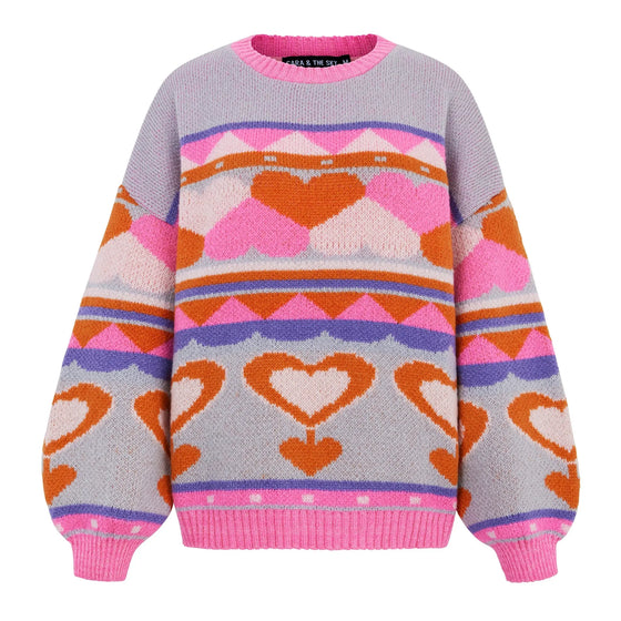 Poppy Heart Intarsia Balloon Sleeve Oversized Jumper - Blue Cara & The Sky