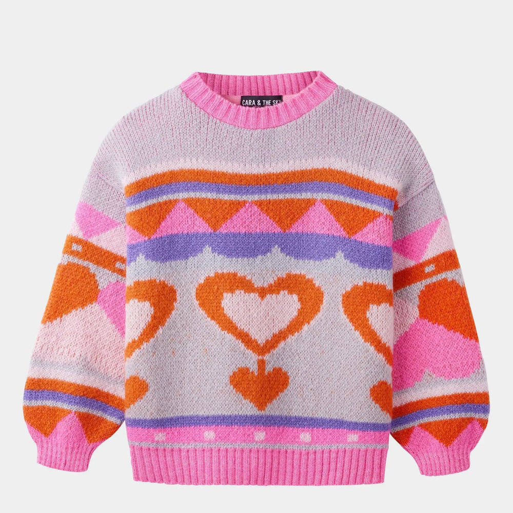 Poppy Mini Me Heart Intarsia Kids Knitted Jumper - Blue Cara & The Sky