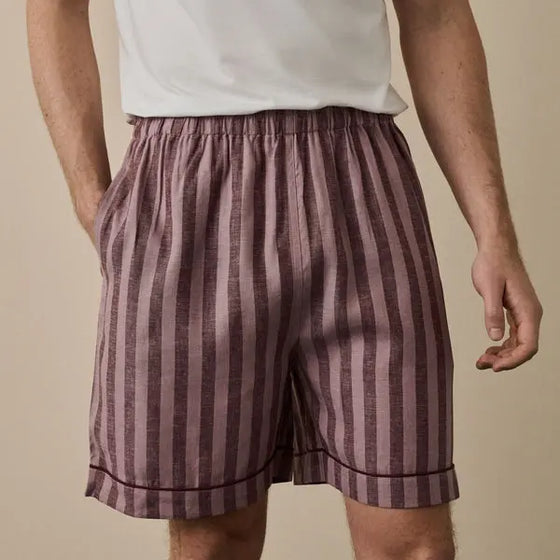 Port & Woodrose Striped Tencel Linen Blend Men's Pyjama Shorts Piglet