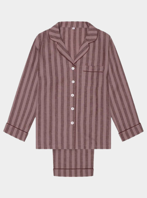 Port & Woodrose Striped Linen & Tencel Women's PJ Trouser Set