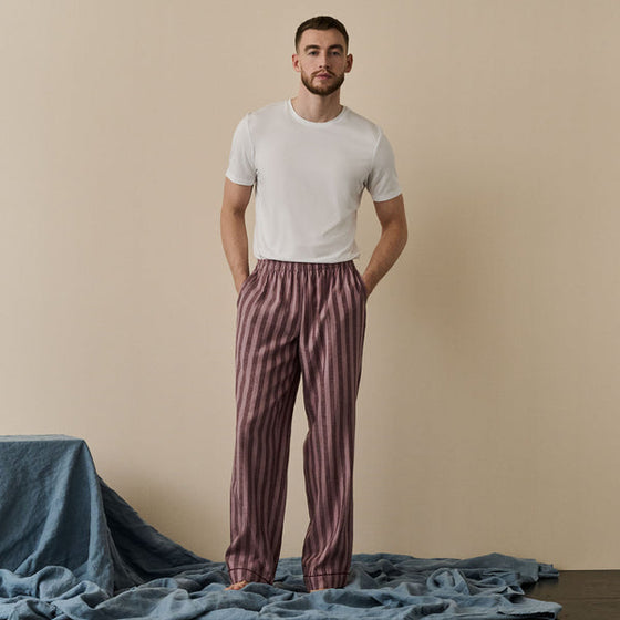 Port & Woodrose Striped Tencel Linen Blend Men's Pyjama Trouser Piglet