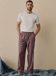  Port & Woodrose Striped Tencel Linen Blend Men's Pyjama Trouser Piglet