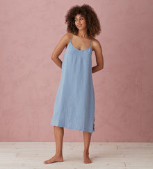  Powder Blue Alice 100% Linen Cami Nightie The Secret Linen Store