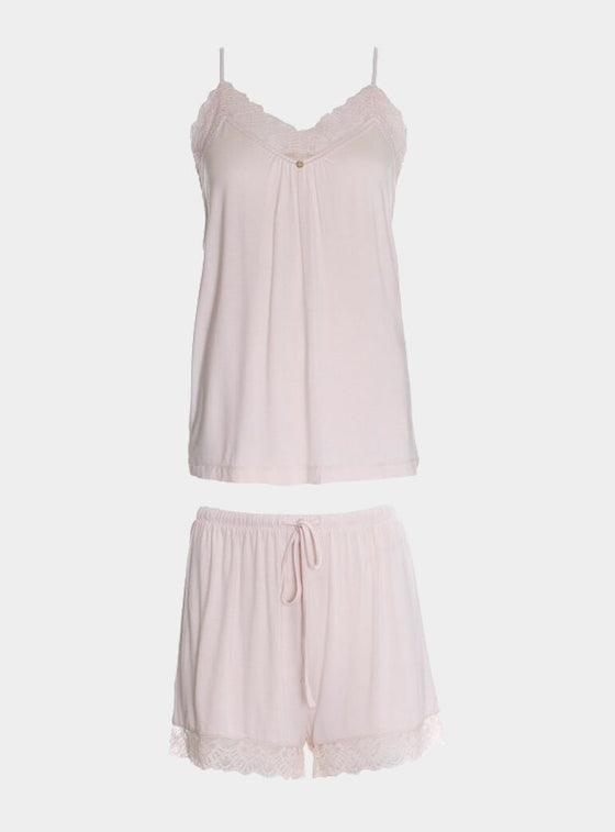 Powder Puff Bamboo Lace Cami Short Pyjama Set