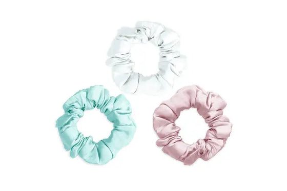 Mayfairsilk Brilliant White / Teal Breeze / Precious Pink Silk Scrunchies Set MayfairSilk