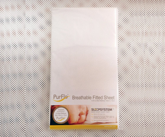 PurFlo Breathable Fitted Cot Bed Sheet White -140cm X 70cm Purflo