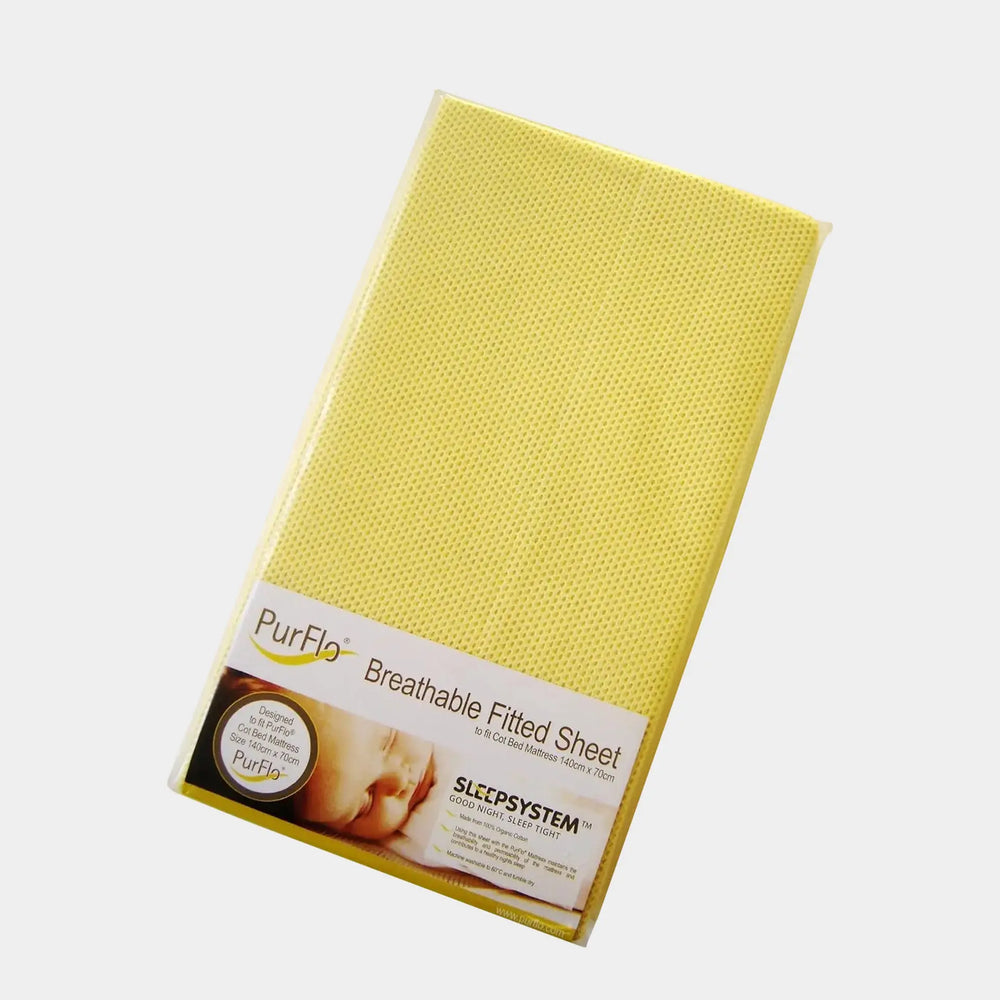 PurFlo Breathable Fitted Cot Sheet Lemon  - 120 X 60cm Purflo