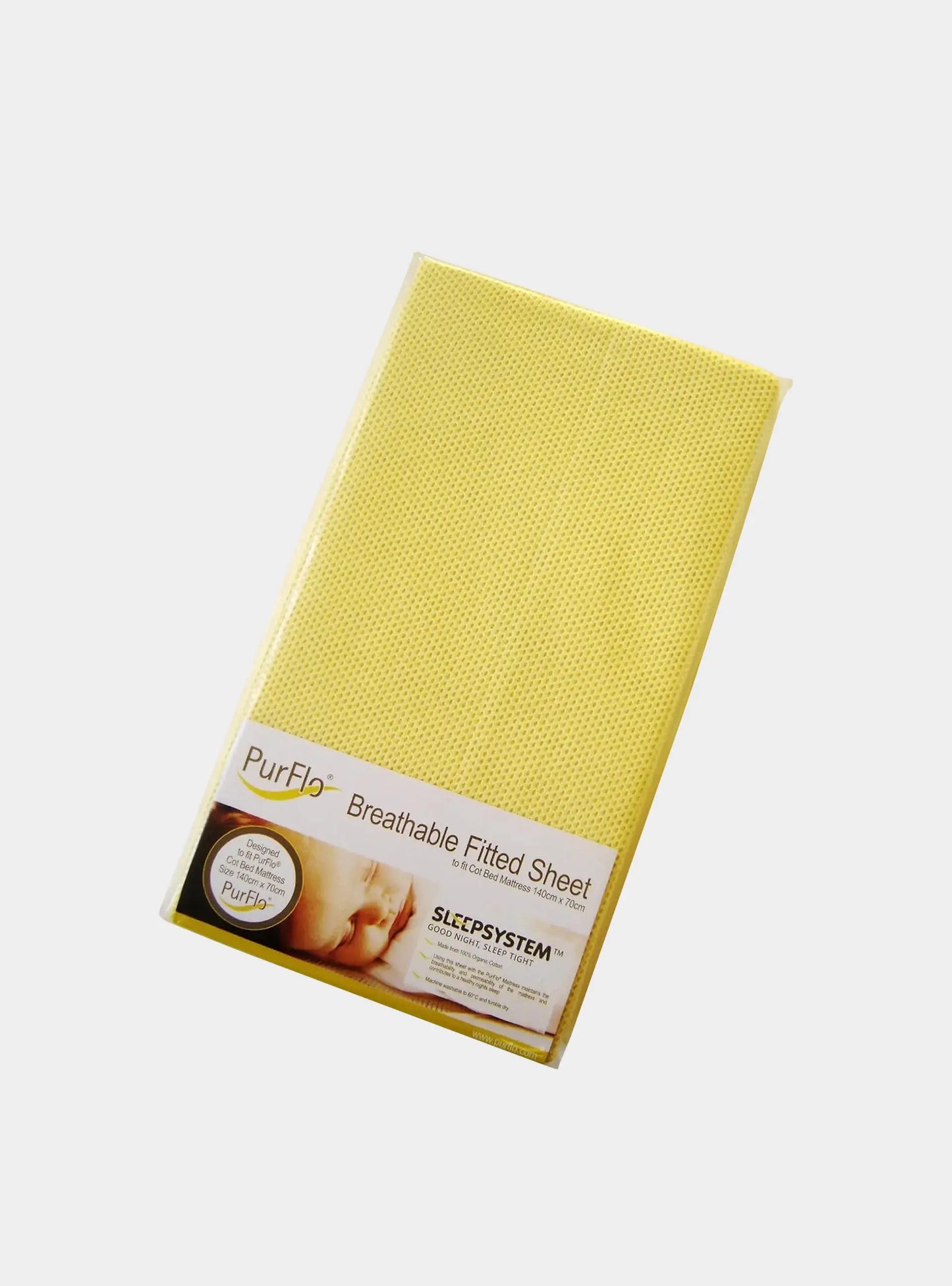 PurFlo Breathable Fitted Cot Sheet Lemon  - 120 X 60cm Purflo