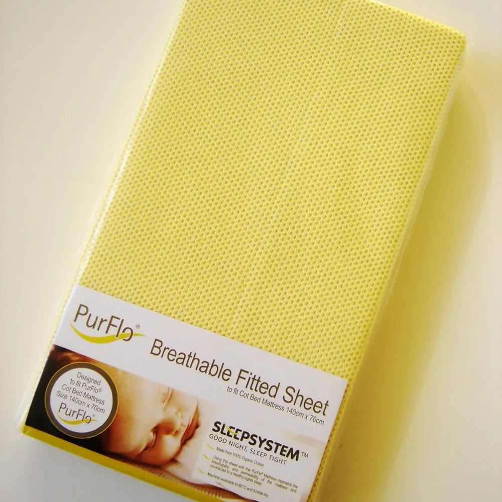 PurFlo Breathable Fitted Cot Sheet Lemon  - 120 X 60cm Purflo