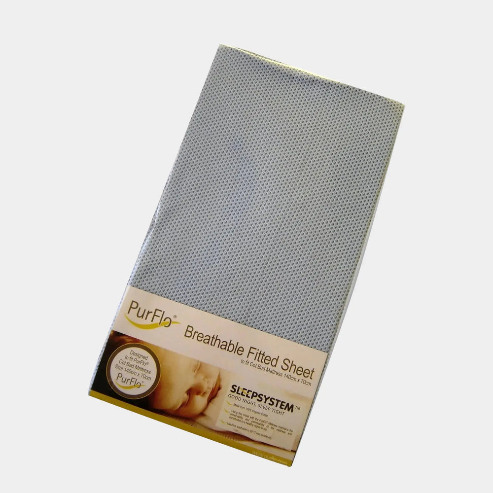 PurFlo Breathable Fitted Cot Sheet Light Blue  - 120 X 60cm Purflo