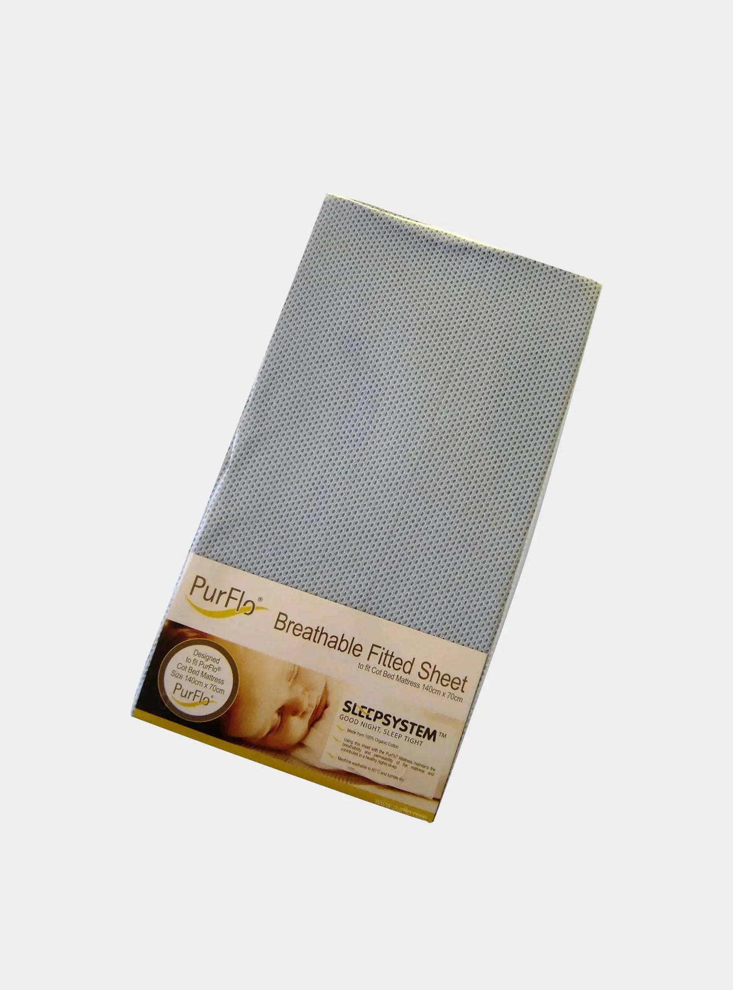 PurFlo Breathable Fitted Cot Sheet Light Blue  - 120 X 60cm Purflo