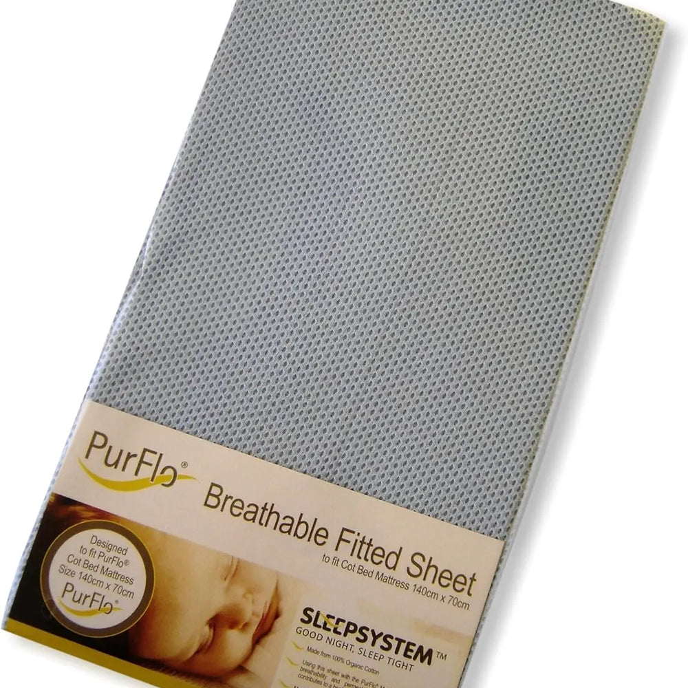 PurFlo Breathable Fitted Cot Sheet Light Blue  - 120 X 60cm Purflo