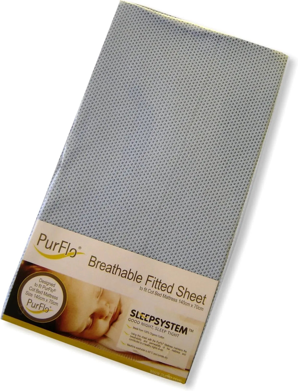 PurFlo Breathable Fitted Cot Sheet Light Blue  - 120 X 60cm Purflo