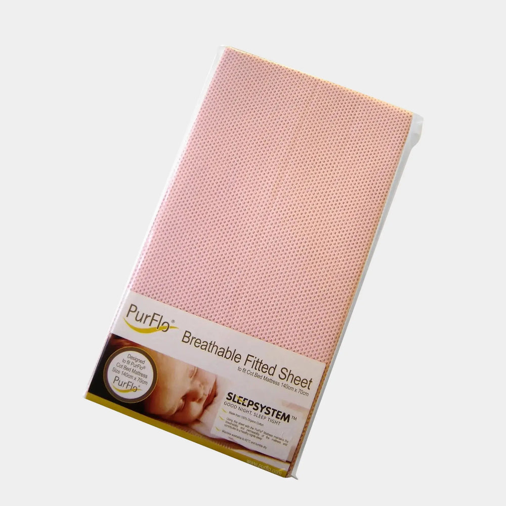 PurFlo Breathable Fitted Cot Sheet Light Pink - 120 X 60cm Purflo