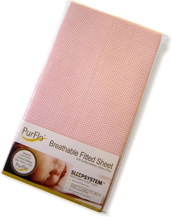 PurFlo Breathable Fitted Cot Sheet Light Pink - 120 X 60cm Purflo