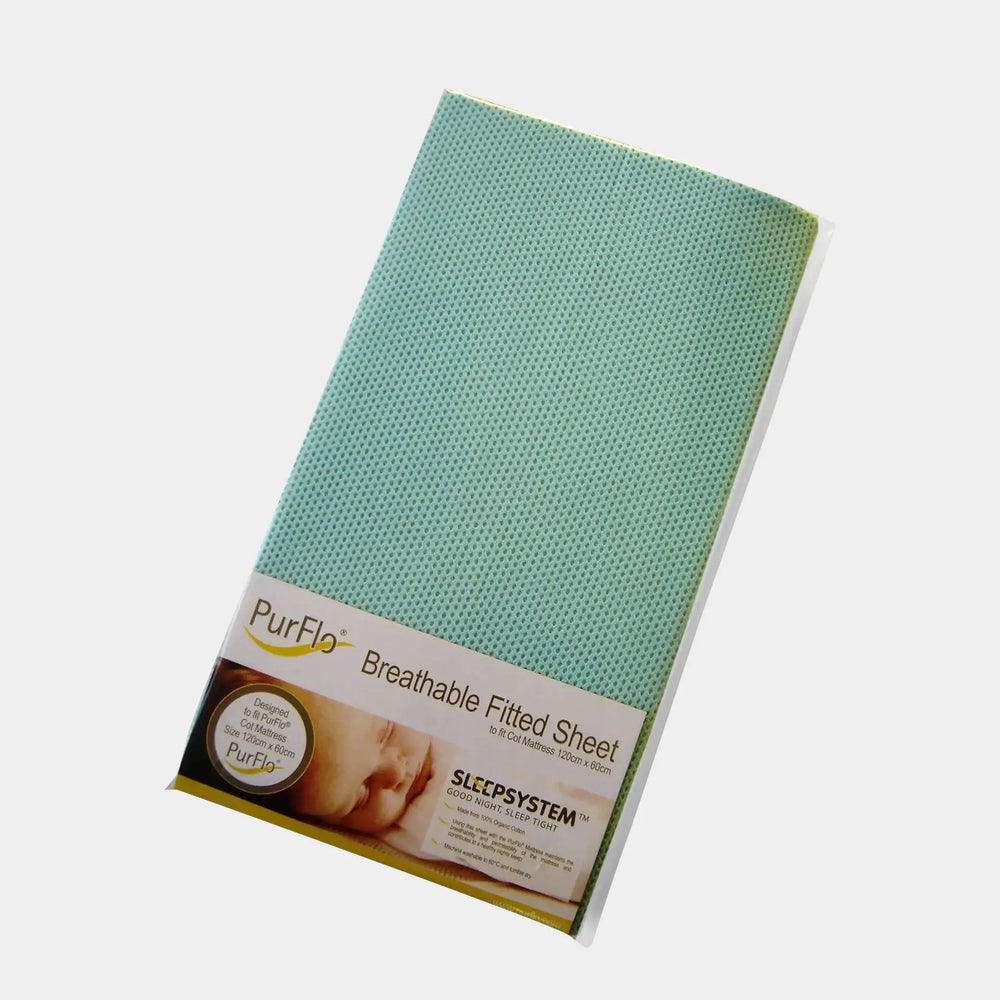 PurFlo Breathable Fitted Cot Sheet Mint  - 120 X 60cm Purflo