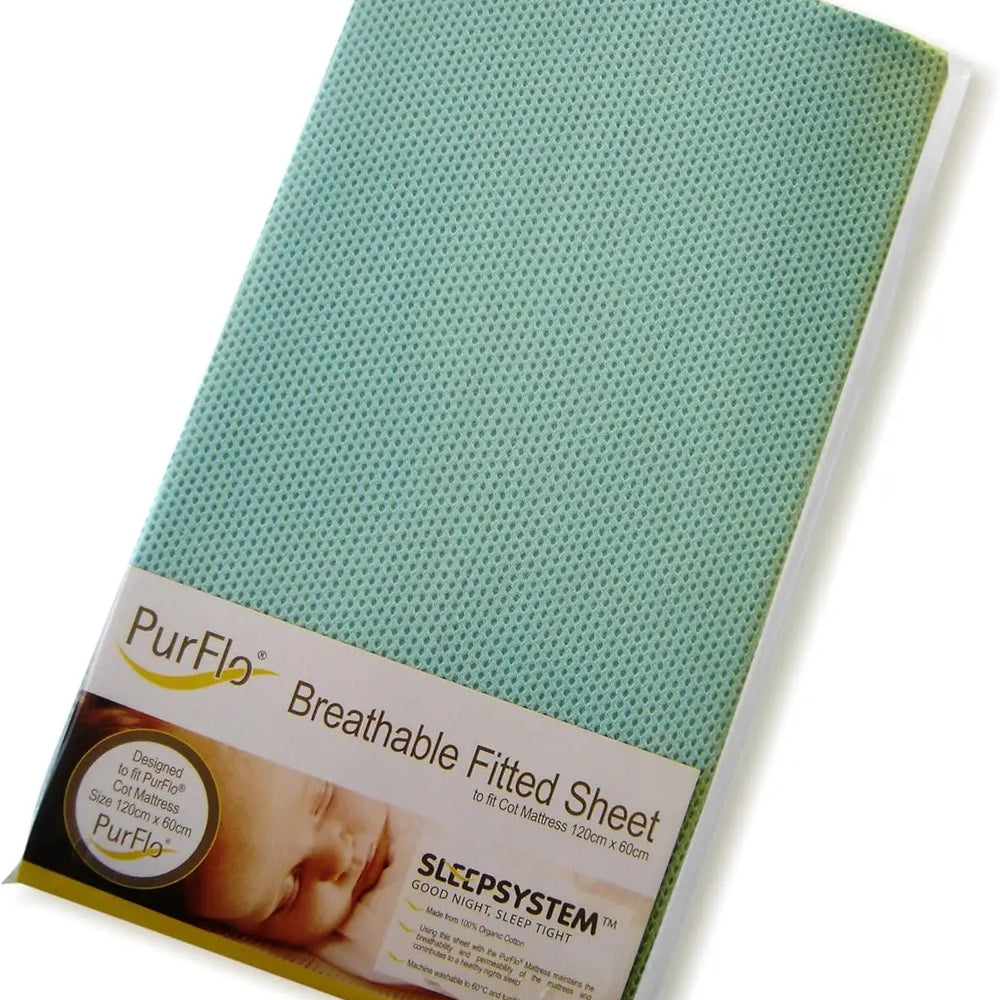 PurFlo Breathable Fitted Cot Sheet Mint  - 120 X 60cm Purflo