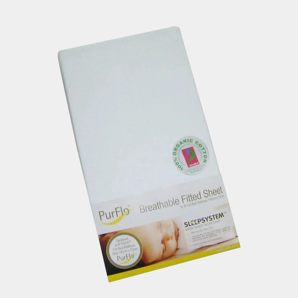 PurFlo Breathable Fitted Cot Sheet White - 120 X 60cm Purflo