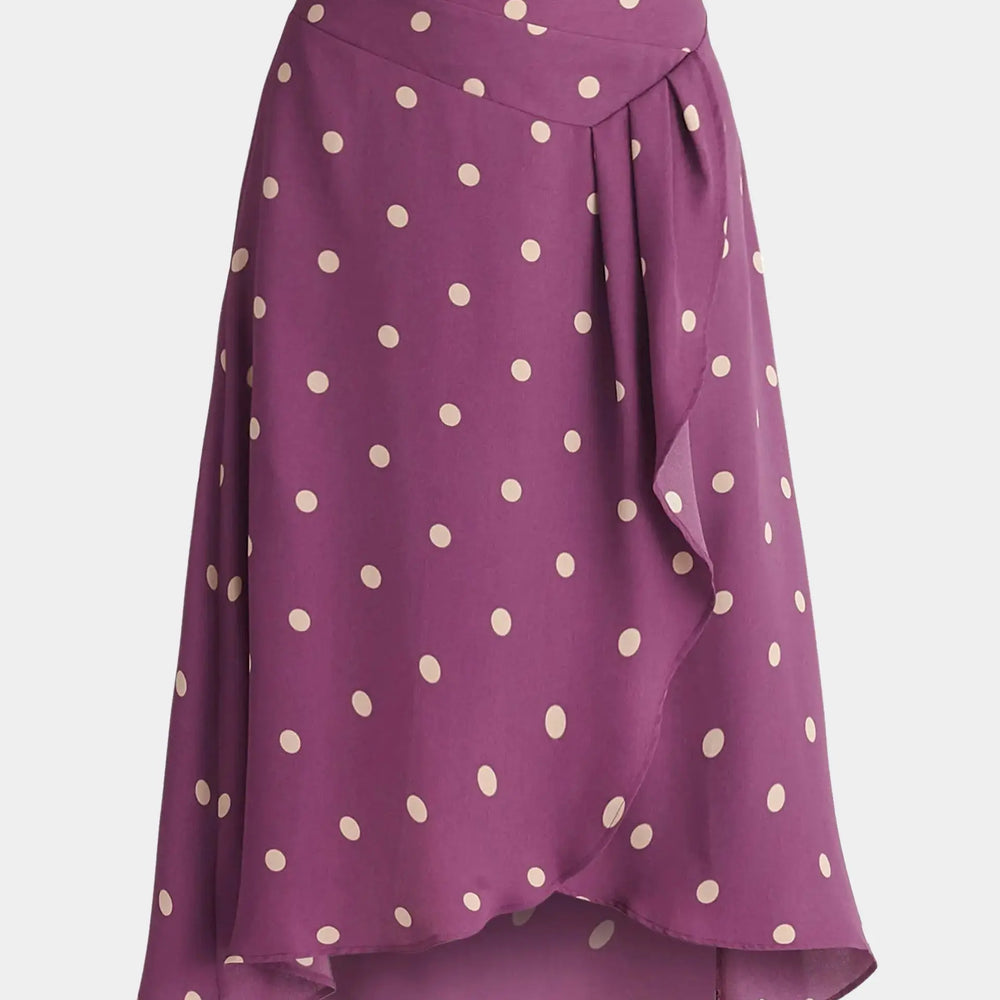 Purple and Cream Asymmetric Polka Dot Skirt Paisie