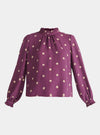 Purple and Cream Pleated Collar Polka Dot Blouse Paisie