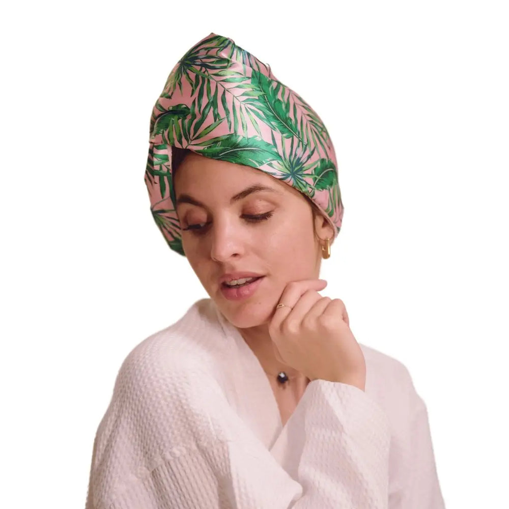 Quick Dry Satin Hair Towel Turban - Palm Print SMUG