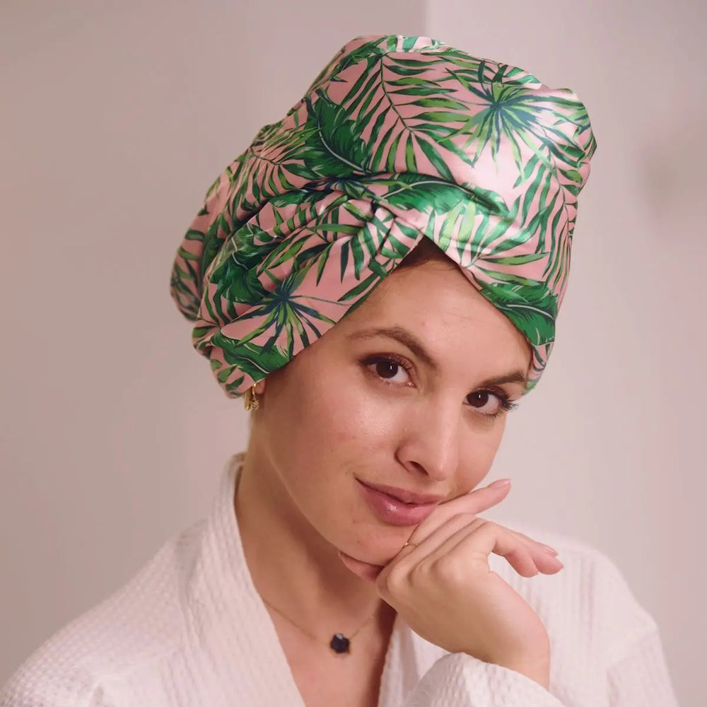 Quick Dry Satin Hair Towel Turban - Palm Print SMUG