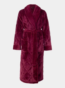  Quilted Velour Robe in Bordeaux Pretty You London