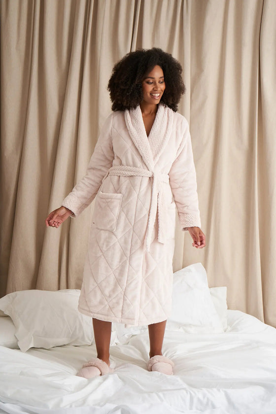 Quilted Velour Robe in Powder Puff Pretty You London