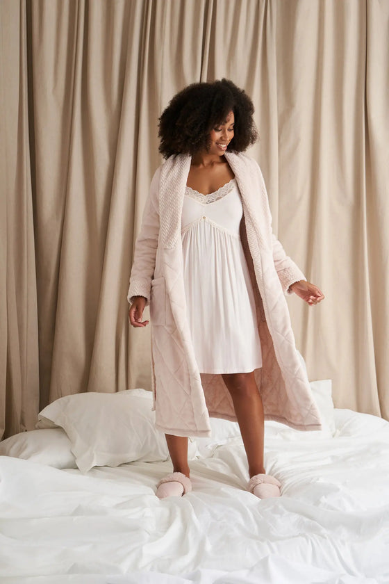 Quilted Velour Robe in Powder Puff Pretty You London