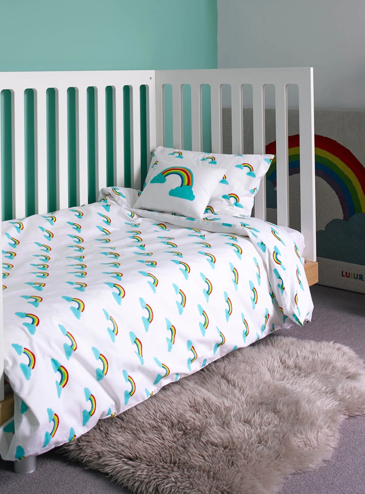 Rainbow Toddler Cot Bed Duvet Set Lulu and Nat