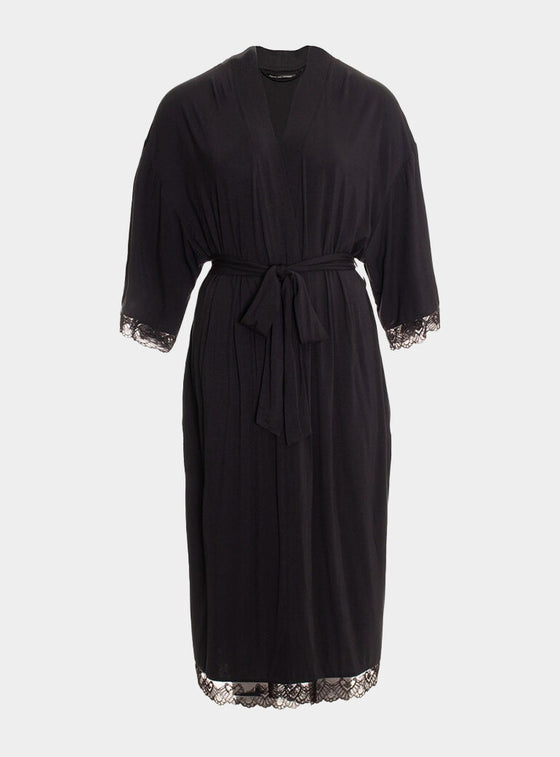 Bamboo Lace Kimono Robe in Raven