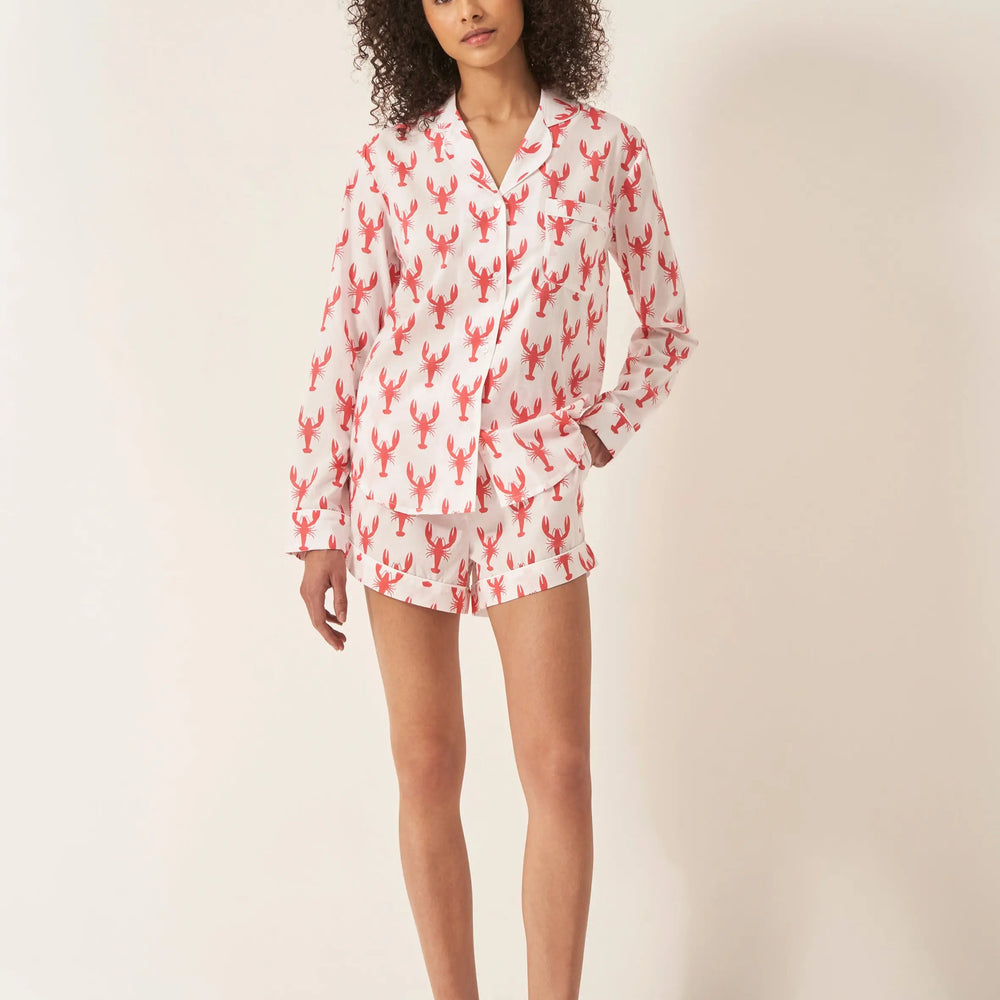 Red Lobster Women's Long Sleeve Organic Cotton Pyjama Short Set Myza