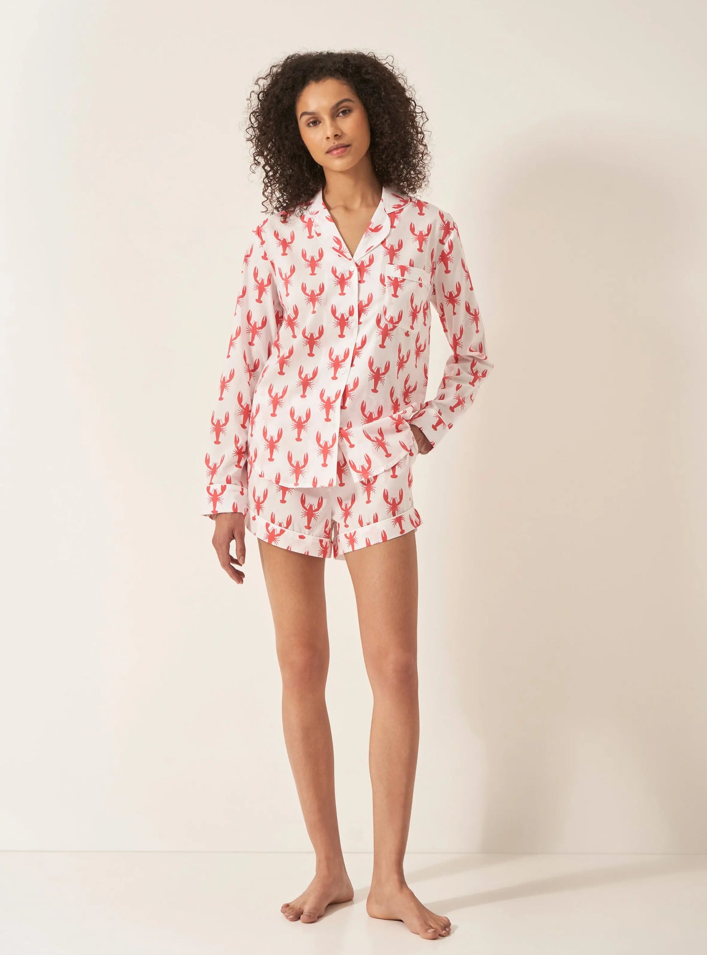 Red Lobster Women's Long Sleeve Organic Cotton Pyjama Short Set Myza