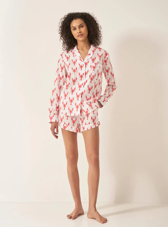 Red Lobster Women's Long Sleeve Organic Cotton Pyjama Short Set Myza