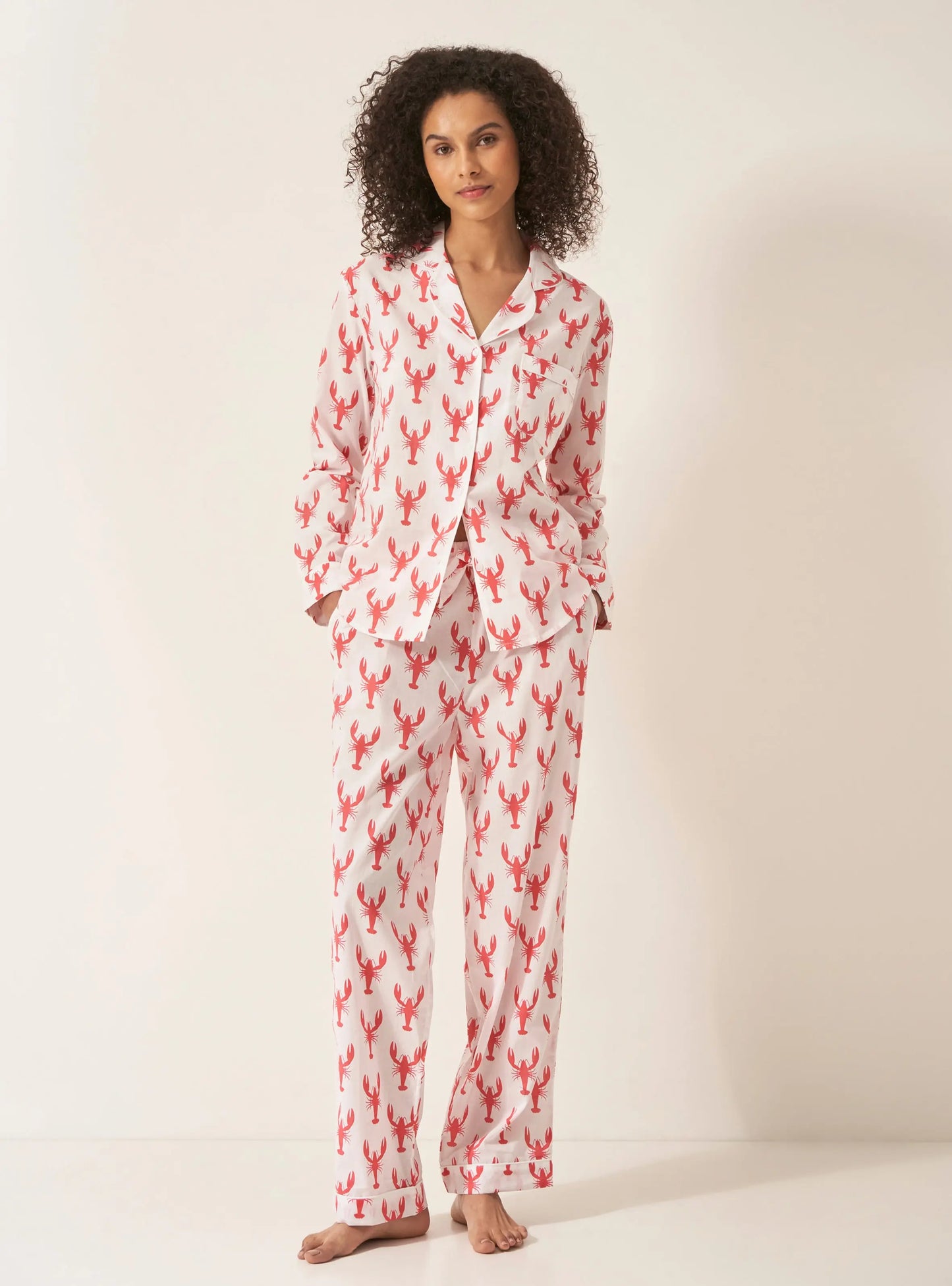 Red Lobster Women's Long Sleeve Organic Cotton Pyjama Trouser Set Myza