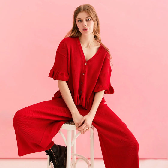 Red Marlow Ruffle Co-Ord Cardigan Cara & The Sky