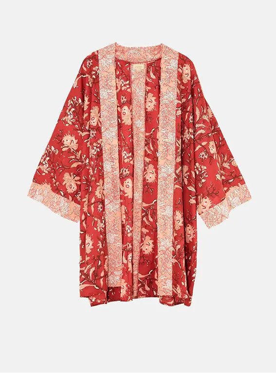 Red Rubra Women's Cotton Kimono inara