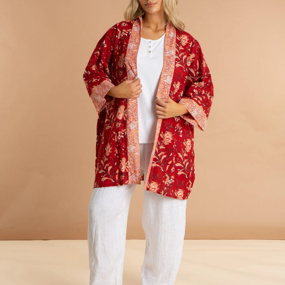 Red Rubra Women's Cotton Kimono inara