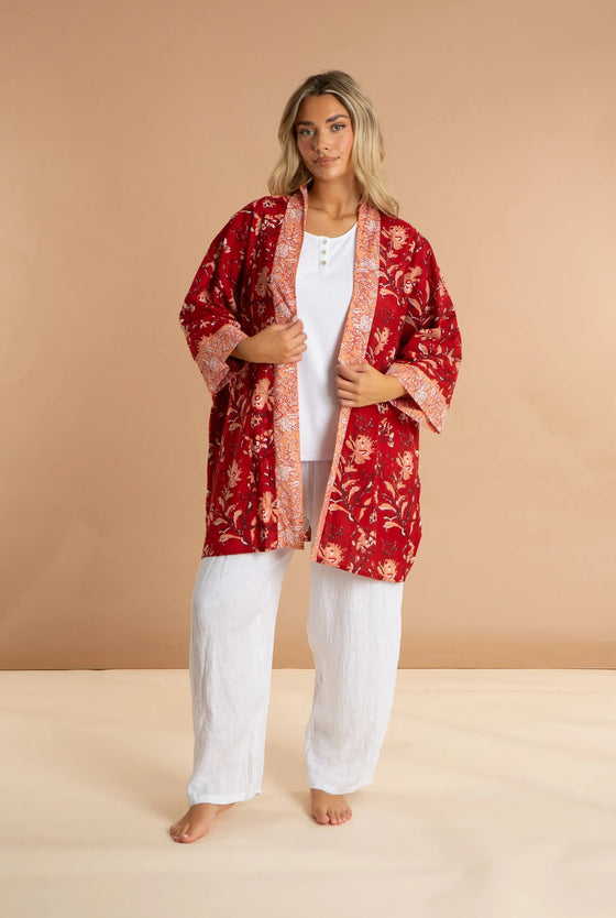 Red Rubra Women's Cotton Kimono inara