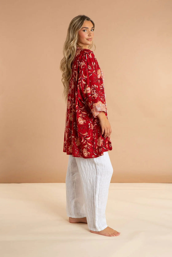 Red Rubra Women's Cotton Kimono inara