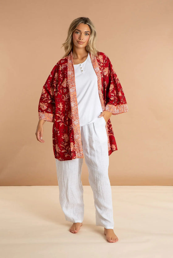 Red Rubra Women's Cotton Kimono inara