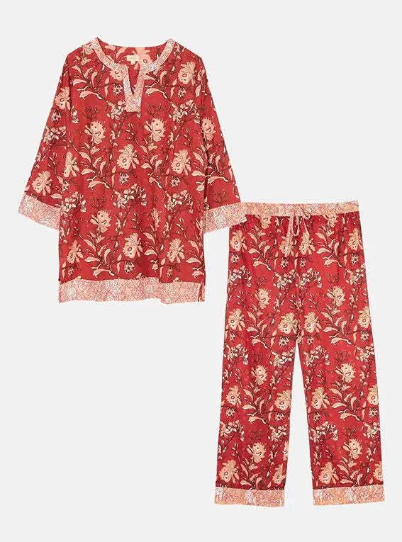 Red Rubra Women's Floral Cotton Pyjamas inara