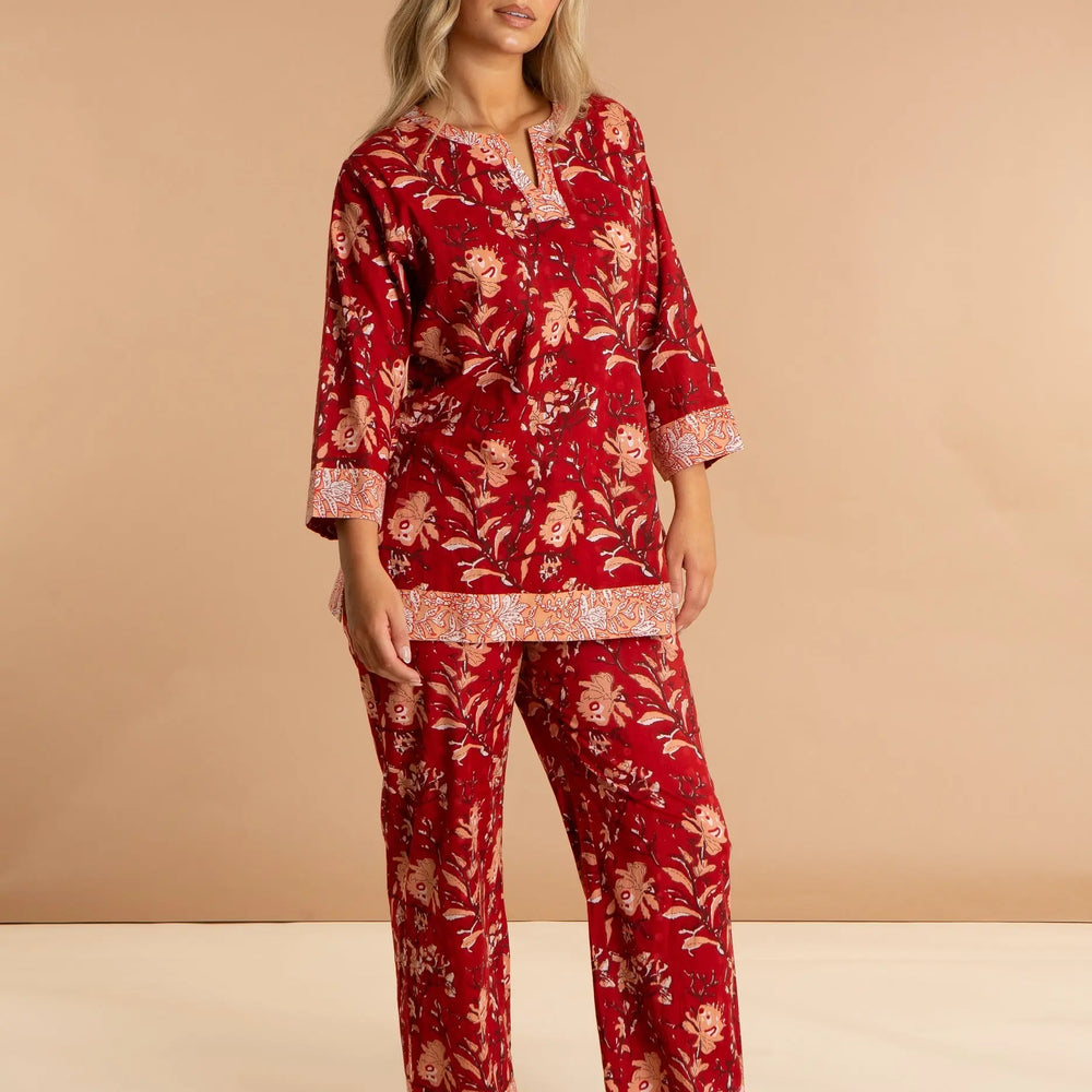 Red Rubra Women's Floral Cotton Pyjamas inara