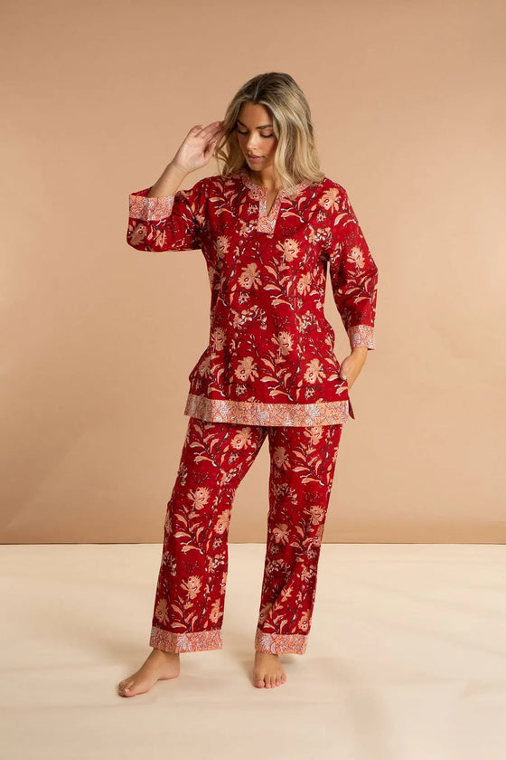 Red Rubra Women's Floral Cotton Pyjamas inara