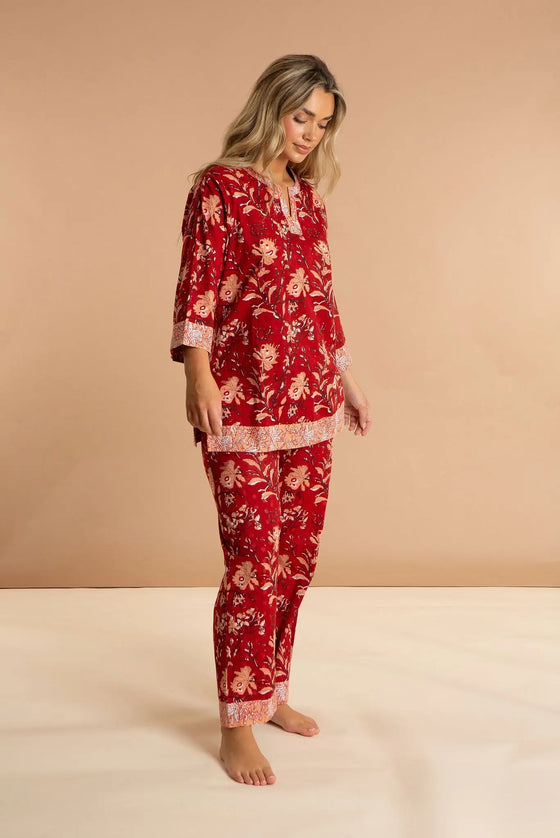 Red Rubra Women's Floral Cotton Pyjamas inara