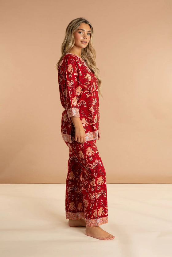 Red Rubra Women's Floral Cotton Pyjamas inara