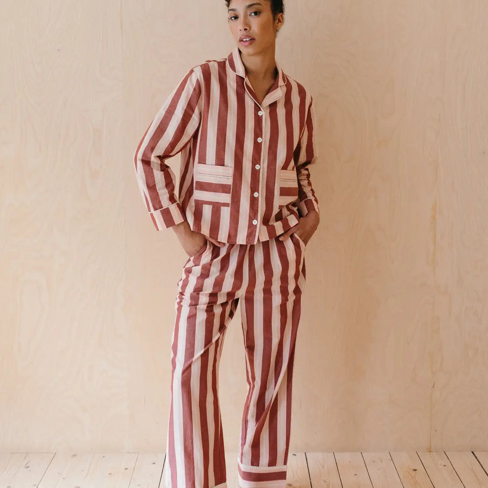 Red Stripe Cotton Pyjama Trouser Set TartanBlanketCo