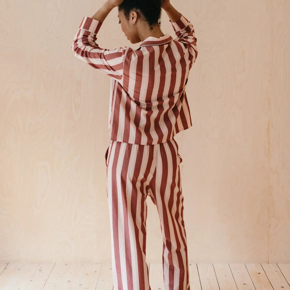 Red Stripe Cotton Pyjama Trouser Set TartanBlanketCo