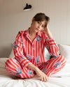 Red & Pink Stripe Peacock Women's Pyjama Trouser Set Lulu and Nat