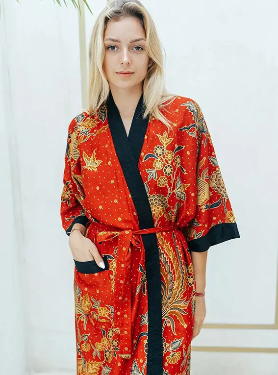 Red and Gold Cotton Kimono Robe SUKARA